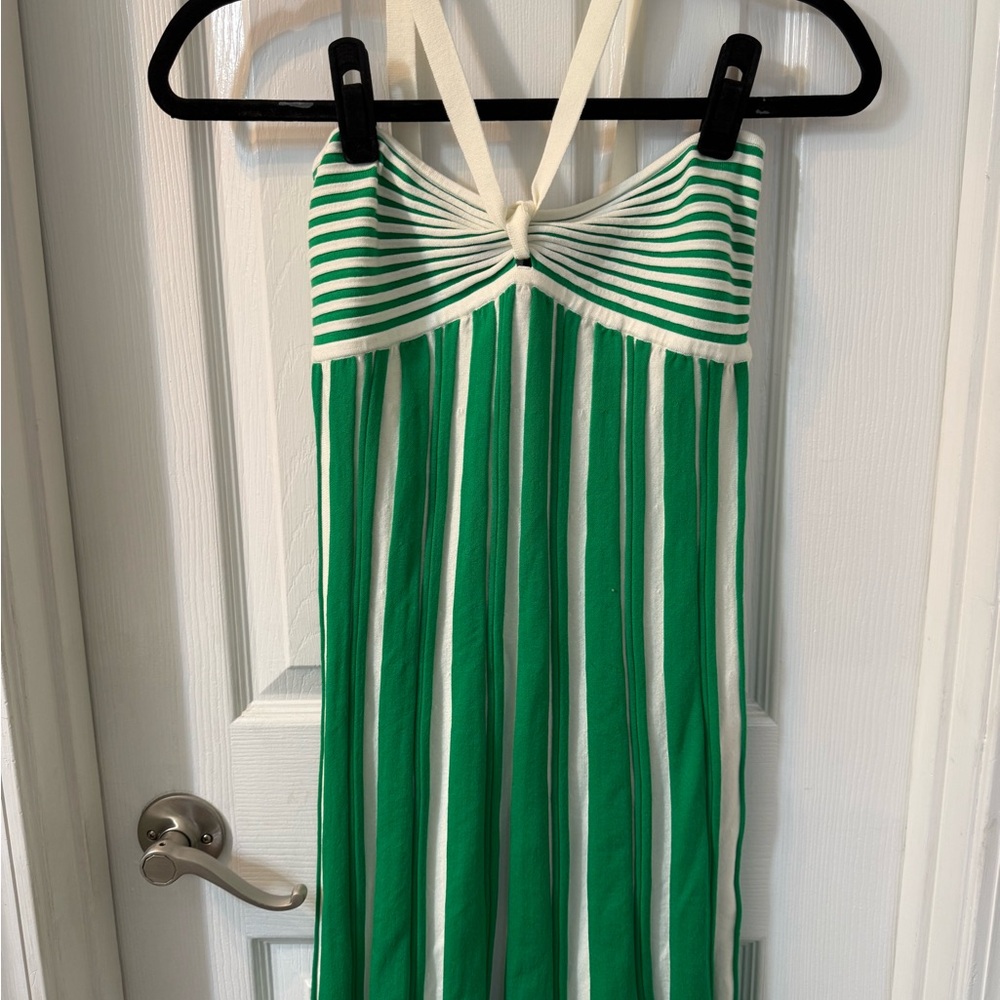 Amanda Uprichard Green and White Striped Mini Dress